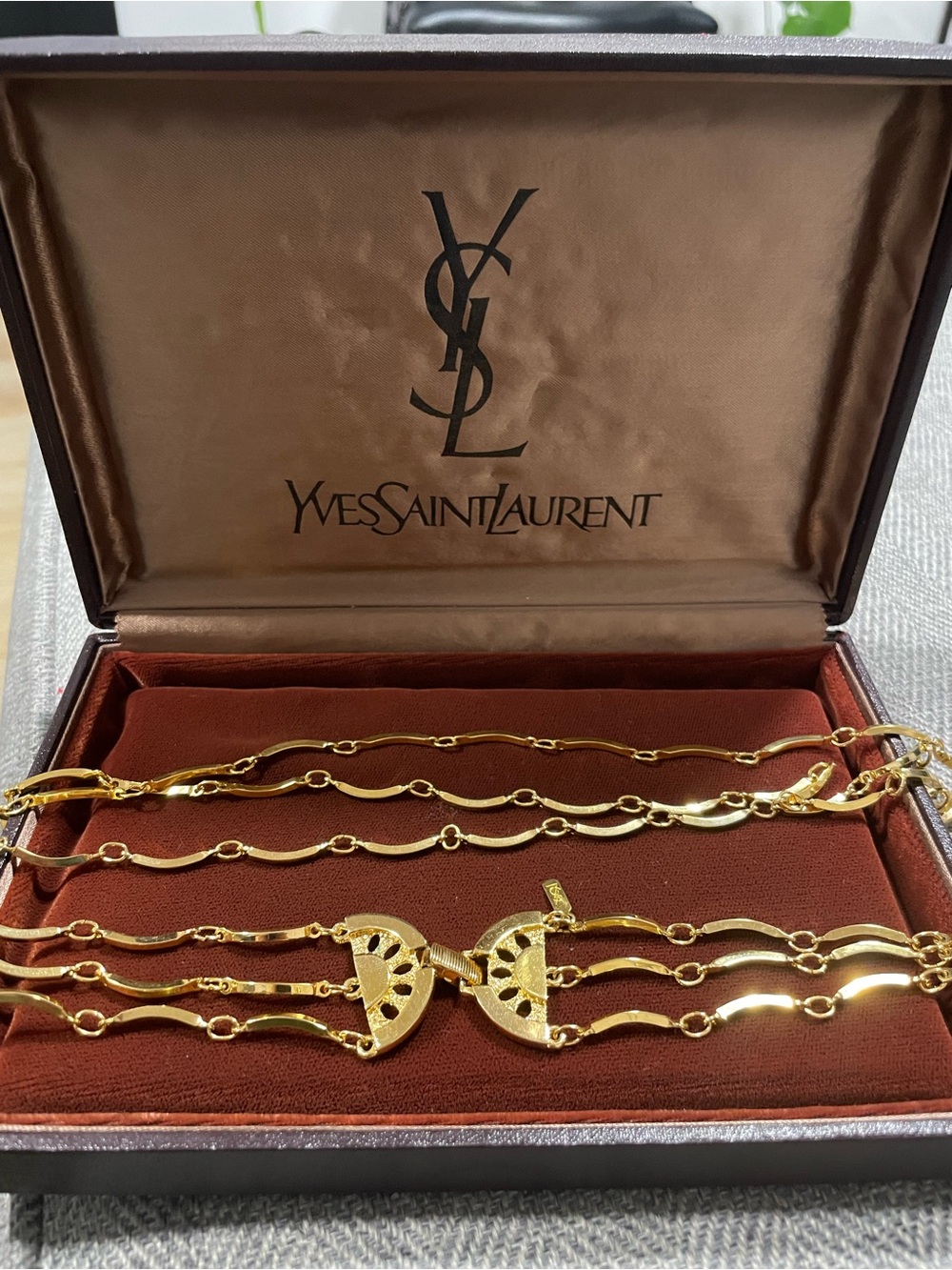 1980s Saint Laurent Gold Multi-Strand Decorative Chain Necklace